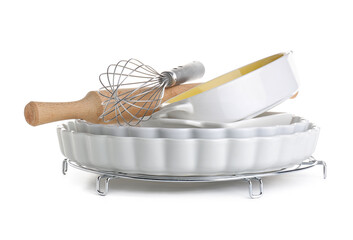 Set of kitchen utensils for bakery on white background
