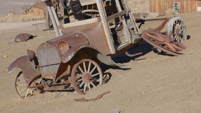 Old Truck at Nevada Ghost Town with Wooden Frame - Shallow Depth of Field