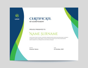 Abstract Colored Blue and Green Waves Certificate Design Template
Letter Size 11x8.5 with .125 Bleed