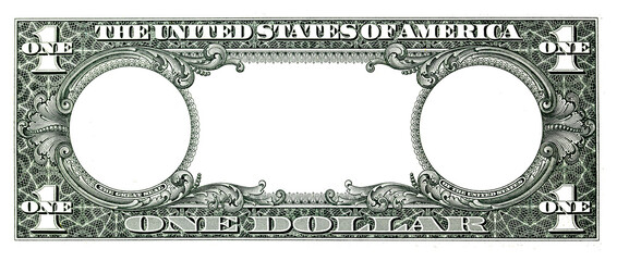1 US dollar banknote. Frame for design purpose on white background