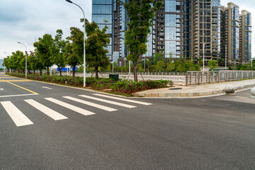 Empty urban road and buildings in China