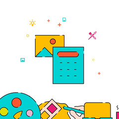 Design cost, rendering budget filled line vector icon, simple illustration, creativity, art and design related bottom border.