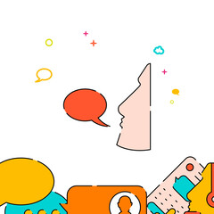 Man speaks filled line vector icon, simple illustration, people communication related bottom border.