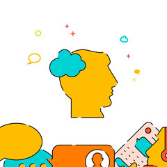 Man thinks thought filled line vector icon, simple illustration, people communication related bottom border.