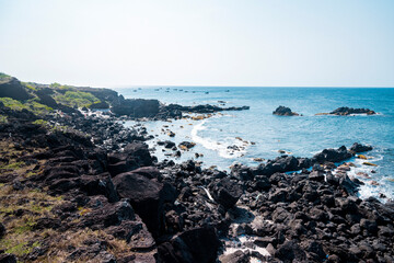  Beautiful landscape of the beach with local colorful basket boats at Ly Son island, Quang Ngai Province, Viet Nam