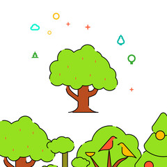 Oak filled line vector icon, simple illustration. Forest, wood related bottom border.