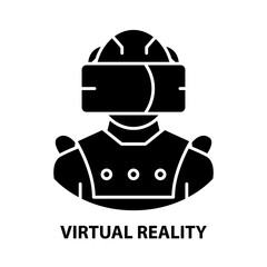 virtual reality icon, black vector sign with editable strokes, concept illustration