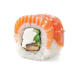 Philadelphia sushi roll isolated on white background