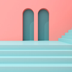 Obraz premium 3D Illustration of minimal architecture, Abstract building with stairs.