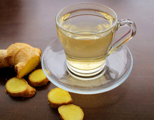 Ginger tea on wooden table