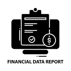 financial data report icon, black vector sign with editable strokes, concept illustration