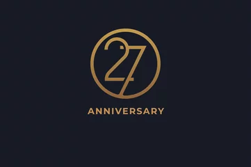 Foto op Plexiglas Number 27 logo,  gold line circle with number inside, usable for anniversary and invitation, golden number design template, vector illustration © Jerry