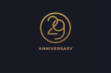 Number 29 logo,  gold line circle with number inside, usable for anniversary and invitation, golden number design template, vector illustration
