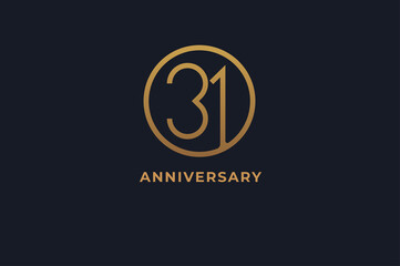 Number 31 logo,  gold line circle with number inside, usable for anniversary and invitation, golden number design template, vector illustration