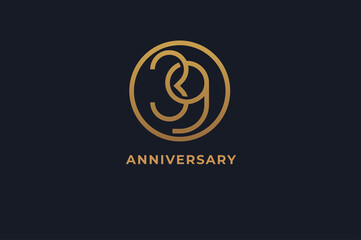 Number 39 logo,  gold line circle with number inside, usable for anniversary and invitation, golden number design template, vector illustration