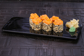 Japanese cuisine - spicy roll with salmon