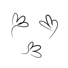 Black doodle line art twigs with leaves set. Hand drawn outline flowers clip art for greeting card invitation frame pattern. Stock vector illustration isolated on white background.