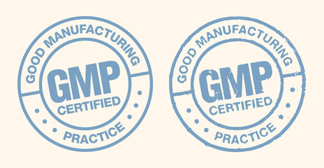 GMP Good Manufacturing Practice, vintage grunge certified round stamp - Vector