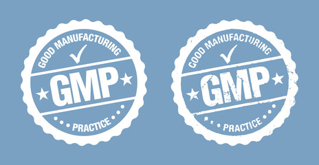 GMP Good Manufacturing Practice, vintage grunge certified round stamp - Vector