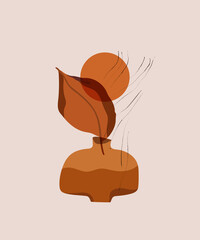 Autumn leaves simple composition. Fall leaf in vase minimal art background