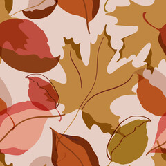 Obraz premium Autumn leaves seamless pattern. Falling trees leaves minimal art background.