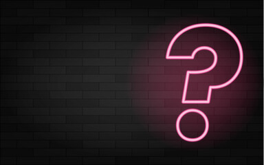 Realistic isolated neon question mark on the wall background. Vector illustration.