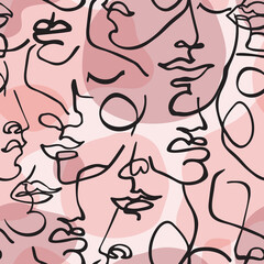 Modern continuous people one line art in cubism style with geometric shapes.