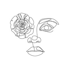 Woman portrait with rose flower, vector illustration for fashion design.