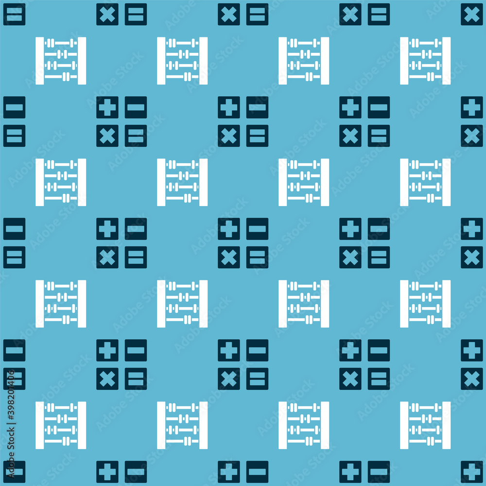 Aufkleber set calculator and abacus on seamless pattern. vector.