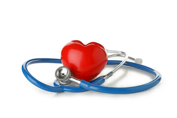 Blue stethoscope and heart isolated on white background