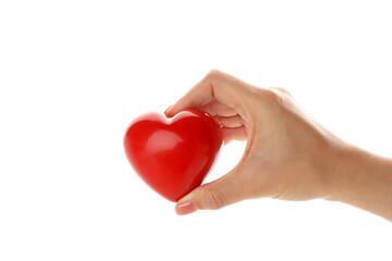 Obraz premium Female hand holding heart, isolated on white background