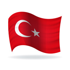 Turkey flag 3D of white crescent moon and star on red color background. Turkish republic European country official national flag.