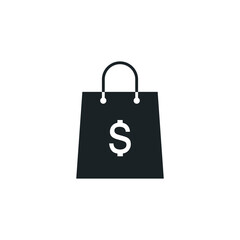 black shopping bag icon with dollar sign. Stock vector illustration isolated on white background.