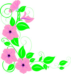 floral pattern.corner drawing with swirls.vector.assembled bouquet with leaves and monograms