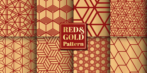 8 Different Red&Gold Vector Seamless Patterns.