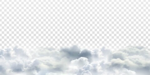 Vector realistic isolated fluffy clouds for template decoration and covering on the transparent background. Concept of storm and cloudscape.