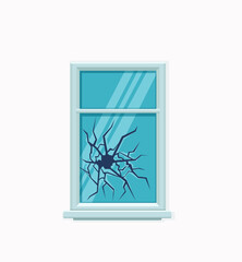 Window broken with cracked glass vector illustration