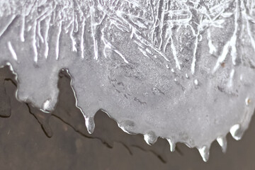 Background from ice on the surface of the pond. Winter season