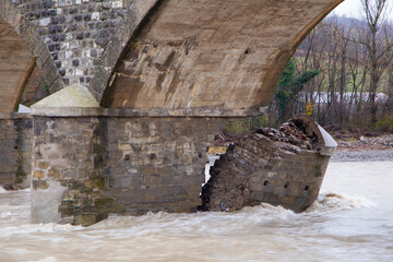 flood of the panaro river breaking of the pillars of the samone bridge modena