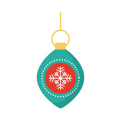 happy merry christmas ball with snowflake flat style icon