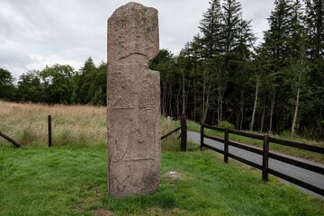 Ancient Maiden Stone column of prehistorical age in Aberdeenshire, Scotland