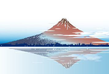 浮世絵風景、逆さ富士山