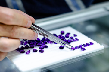Faceted amethyst gemstone for sale in the jewelry store.