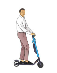 other man and scooter, color illustration
