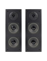 Music and sound - Two front view three line loudspeaker enclosure. Isolated