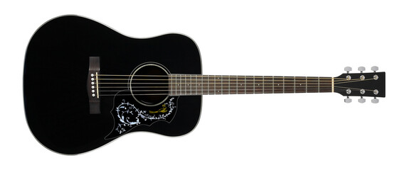 Naklejka na ściany i meble Musical instrument - Black acoustic guitar country flower bird pickguard isolated