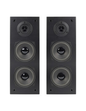 Music and sound - Two front view three line loudspeaker enclosure. Isolated