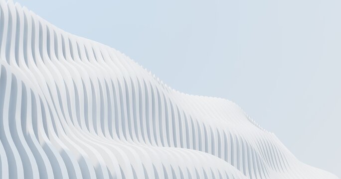 Parametric architecture of the future for presentations, graphic design. rchitectural composition, facade detail, wall, against  light empty sky -3D render.  Abstract geometric unobtrusive background.