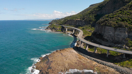 Sea Cliff Bridge in Australia. It's a beautiful road along the ocean. Beautiful scenery on a bright summer day. © kustvideo