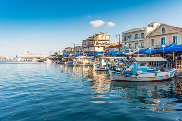 Fototapeta na wymiar Mitilini port view in Lesvos Island. Lesvos is beautiful island in Aegean Sea.